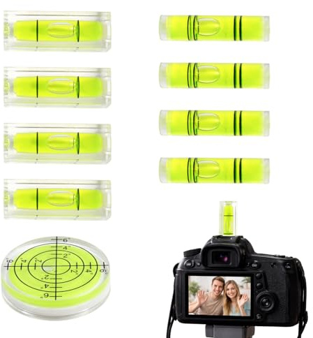 9 Pcs Nivel Burbuja Pequeño Precisión Alta, Nivel de Burbuja Cuadrado Redondo ABS Acrílico para Cámara Trípode Marco Fotos Muebles Estantería, Nivel Burbuja Pequeño Caravana Camping Horizontal