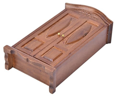 Generic Skala 1:12 Mini Vintage Dollhouse Garderob Dubbeldörrsgarderob för Dockmöbler Skala 1/12 Brun Vinröd (Brun)