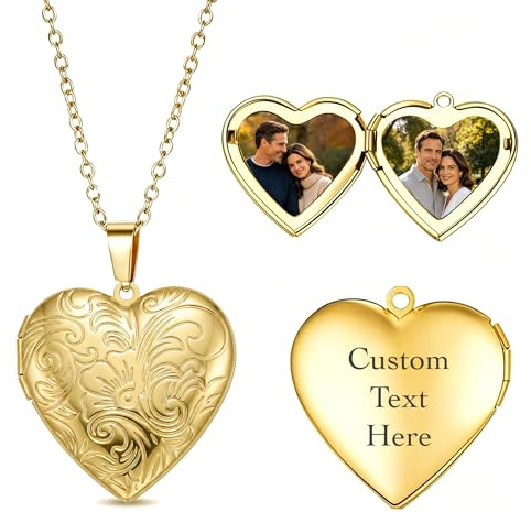 ALBERTBAND Personalisierte Foto Kette Herz Medaillon Halskette für Damen Kette mit Namens Edelstahl Schmuck Geschenk für Mama Oma Freundin Ehefrau