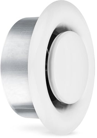 calimaero® TVSA Round Ceiling Vent Cover 100mm, Adjustable Air Valve Ventilation Grille 4 inch with Mounting Frame, Sheet Steel, Robust, Durable, White RAL9016