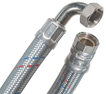 SFX® Flexschlauch 200cm DN25-1 Zoll ÜM x 1 Zoll ÜM mit 90 Grad Bogen Stahldraht Umflechtung Panzerschlauch 2000mm