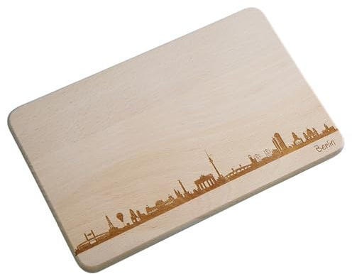 Brotzeitbrett Berlin Skyline | Frühstücksbrettchen aus Buche | Holz Schneidbrett | Geschenk mit Gravur | Frühstücksbrett (Brett XL (35x23x1,5cm), ohne persönlicher Gravur)
