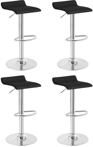 WOLTU Barhocker 4er Set, Höhenverstellbarer Barstuhl, 360° drehbarer Bistrohocker mit Fußstütze, aus Kunstleder Metall, für Bar Küche Theke Café, Schwarz+Silber