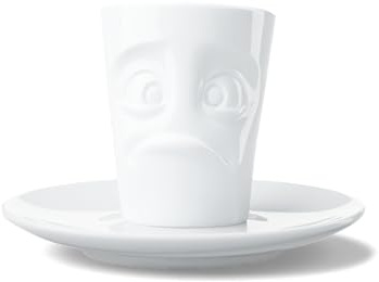 FIFTYEIGHT PRODUCTS / Tassen / Espresso-Mug mit Unterteller „Verdutzt“ (Porzellan, 80 ml, Weiß, Made in Germany)
