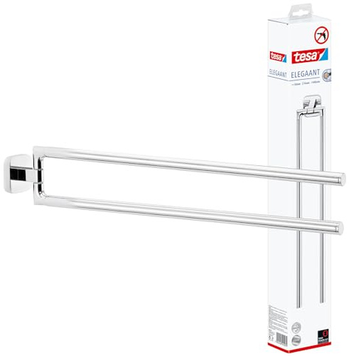 tesa Elegaant väggmonterad handdukshängare med två armar - Borrfri montering - Handdukshållare i modern design - Inkl. självhäftande monteringslösning med vår Power.Kit-teknologi, 55 x 74 x 448 mm