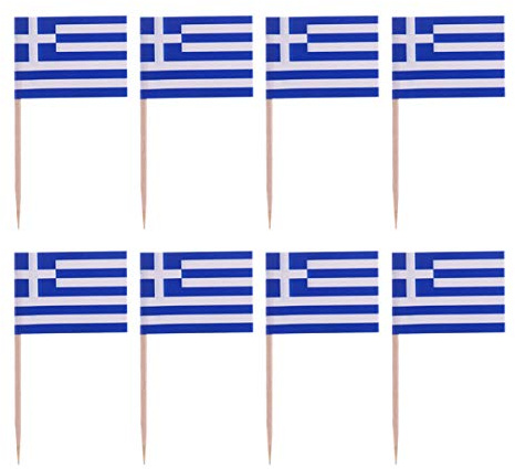 Amosfun 100 Stück Mini Griechenland Flagge Zahnstocher Cupcake Topper Holz Cocktail Spieße Dessert Obst Picks für Bar Restaurant Cocktail Sport Party Dekoration Lieferungen (Griechenland)