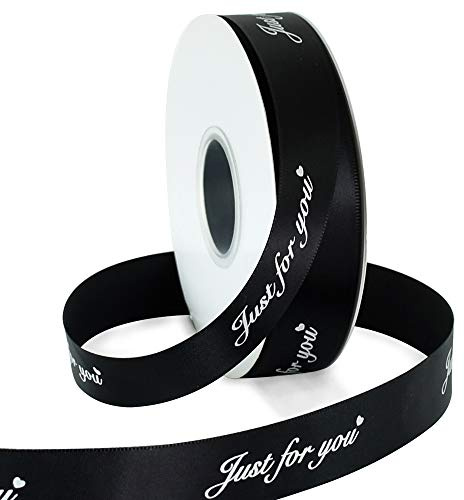 TONIFUL JUST FOR YOU Satinband 25mm, 45m, Schwarz, Geschenkband Der Valentinstag Verpackung von Geschenken, für Hochzeit, Geburtstag, Blumen, Verpackung von Kuchen, Geschenkverpackung, Dekoration