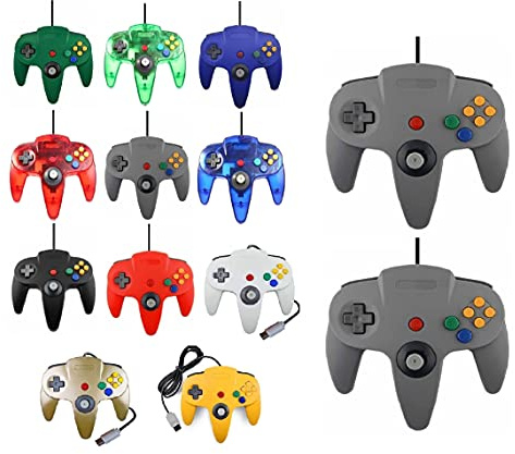 2 Controller för Nintendo 64 N64 färg efter val kabelbunden gamepad joypad (2 x grå)