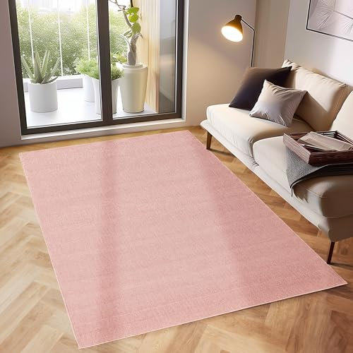 SIMPEX Kurzflor Teppich Unicolor - Einfarbig Rosa, 160 x 230 cm, Moderner Stil für Wohnzimmer