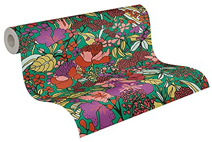 A.S. Création Architects Paper Blumentapete Floral Impression Tapete natürlich PVC-freie Vliestapete bunt grün rot lila gelb matt glatt 377561 37756-1, 10.05 m x 0.53 m