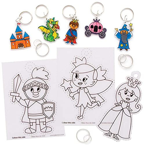Baker Ross FE513 Märchen Schrumpffolie Schlüsselanhänger - 8er Pack, Bastelset für Kinder zum Ausmalen und Anhängen