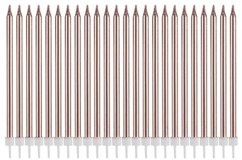 Metallische Geburtstagskerzen, hohe Geburtstagskerzenhalter, lang, dünn, Cupcake-Kerzen, Topper für Hochzeit, Party, Dekoration (24 Stück, metallisches Roségold)