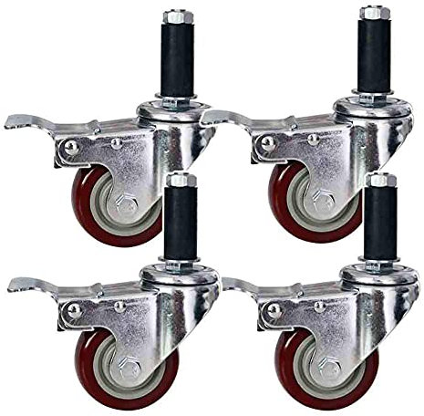 Industrielle Schwerlastrollen Trolley Transportrollen 3 Zoll 75 mm M12 x 60 mm Gewinde mit Gummihülse PU Universal Lenkrollen mit Bremse Doppellager 80 kg pro Rad - 4 Stück