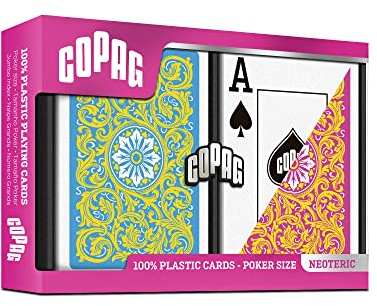 Copag 1546 Neoteric Design 100% Plastic Playing Cards, Poker Size (Standard) Yellow/Pink/Blue Double Deck Set (Regular Index)