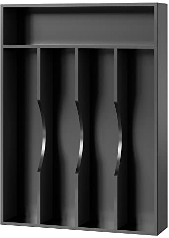 Bellsal Black Utensil Organizer 10 Inch Silverware Tray for Utensil Holder Cutlery Organizer Kitchen Drawer Organizer 5 Compartment Small Narrow Bamboo