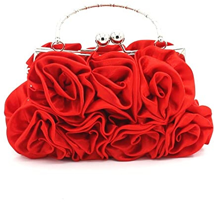 JAMBHALA Women Evening Clutch Bag Dressy Floral Satin Small Purses with Detachable Strap for Party, Prom, Formal,Red
