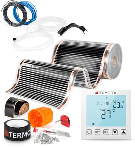 Termofol Riscaldamento Elettrico a Pavimento Set - Kit Riscaldamento con Termostato H1 Riscaldamento ausiliario Potenza 60W/m² - Superficie 8 m² Riscaldamento Elettrico a Pavimento