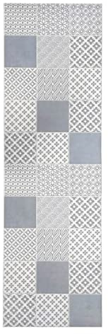 Tadi & Imperio1979 Alfombra Vinílica hidráulica de Baldosas para salón y Colores Gris Plata sobre Fondo Marfil para Cocina, para Pasillo, Baño o Dormitorios - Moqueta Vinilo