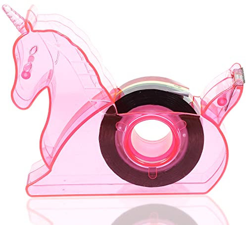 LOGOFUN Einhorn-Klebebandabroller, niedlicher Schreibtisch-Klebebandhalter, multifunktional, Büro-Klebebandabschneider, Schreibwaren (Rosa)