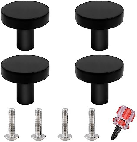 Luckaide 4 Stück Schrankknöpfe, Matt Möbelknöpfe, Türknauf, Edelstahl-Möbelknöpfe für Küchenschränke, Runde Türgriffe, Schubladengriffe, schwarz, Schwarz