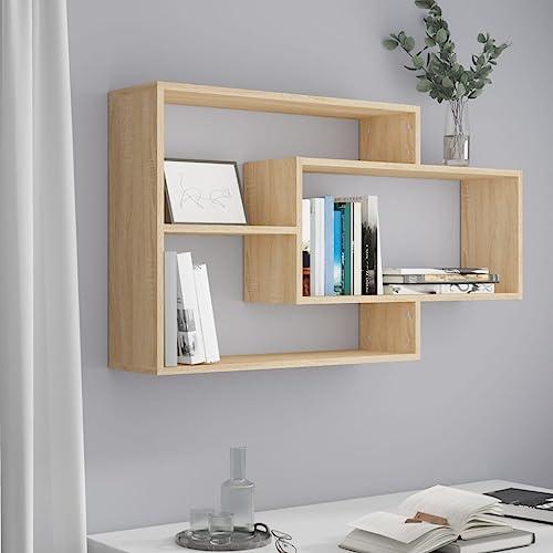 homiuse Wandregal 104x20x58, 5 cm Wandregale Sonoma-Eiche BüCherregal Wand Holz Regal KüChe KüChenregal Regale FüR WäNde HäNgeregal Wandboard Regalbrett Wall Shelf, Hellbraun