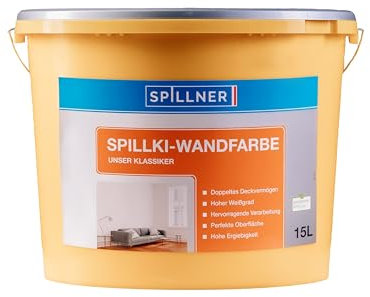 Spillki Innenfarbe universelle Wandfarbe, 15 Liter, weiß, Stumpfmatt, Wand- und Deckenfarbe, für ca. 120 m², hohe Deckkraft, einfache Anwendung