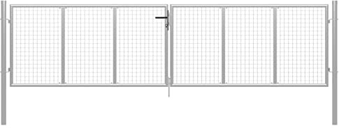 Festnight Doppeltor Gartentor 415 x 175 cm Doppelflügeltore Metall Gartentür Zauntor Gartentor Zauntür Hoftor Tür Tor Gartenpforte Gartentür mit Schloss und Schlüsseln-Silbern-415 x 175 cm
