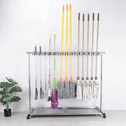 Besenhalter Gerätehalter Garten Kommerzielles Reinigungswerkzeug Organisationsgestell, Garage Besen Lagerung Halter Mit Rädern, Garten Schuppen Haus Kleiderschrank Hof Mop Aufhänger (Color : 26 Pole