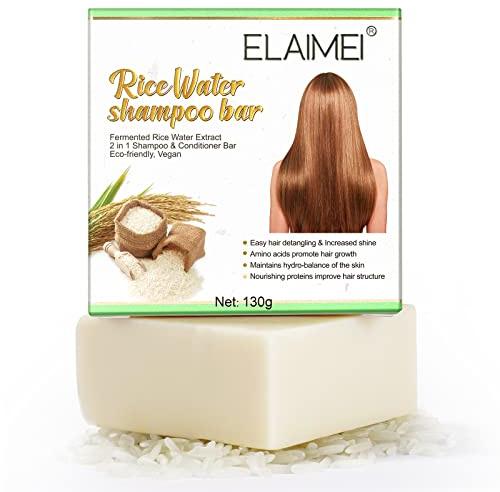 FSLHCY Champú y acondicionador de agua de arroz, 130 g, antipérdida de cabello, jabón de agua de arroz fermentado sólido para el crecimiento del cabello, hidratante, reparación, secado dañado