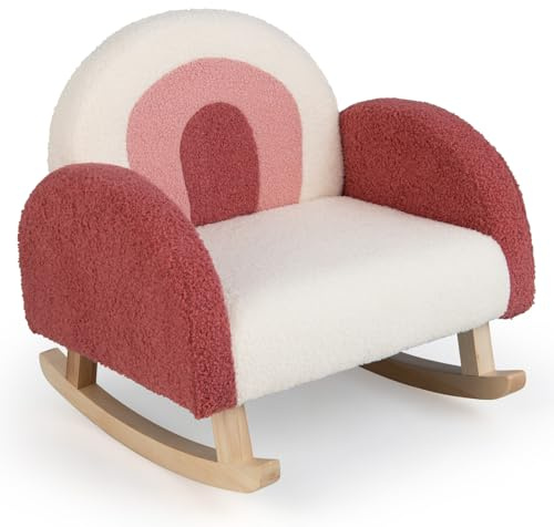 Honey Joy Toddler Rocking Chair, Kids Rocker with Solid Wood Frame & Plush Fabric, Anti-Tipping Design, Toddler Couch for Kids Room, Playroom, Nursery, Bedroom (Red)