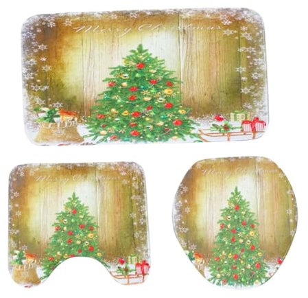 Garneck 3 Stück Wc Fußmatten Aus Mikrofaser Mit Weihnachtsbaum Motiv rutschfeste Badezimmermatte Und Toilettensitzbezug Saugfähige Waschraumdeko
