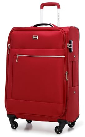 WITTCHEN MIRA Line Mittlerer Koffer Gepäck Weichgepäck Trolley Reisekoffer Rollkoffer aus Polyester Tragegriff Teleskopgriff Vier Lenkrollen TSA Kombinationschloss Größe M Rot