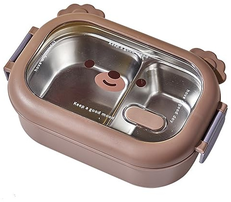 Fiorky Niedlicher Lebensmittelbehälter mit 2 Fächern, isolierter Lebensmittelbehälter aus Edelstahl, doppelseitig verschließbares Design, 1000 ml Einlage for Mahlzeiten/Obst/Gemüse und Salat
