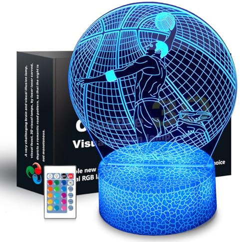 JHXLAMP Veilleuse 3D pour fans de basket-ball - Lampe de chevet 3D avec télécommande et touche intelligente - 16 couleurs changeantes - Cadeau pour Noël,un anniversaire pour garçons et filles