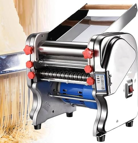 Qiang Elettrica Macchina per Pasta Fresca Sfogliatrice in Acciaio Inox con 2 Lame (3mm Fine,9mm Piatte E 2mm Fine,6mm Piatte) 0.3-20MM Gradi di Spessore Regolabili,per Casa E Ristorante,FKM-160