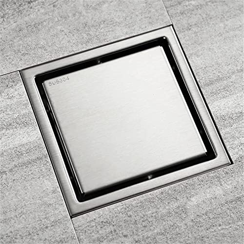 JXIPANUL Unsichtbarer Bodenablauf für Badezimmerfliesen, gebürstete, Moderne, quadratische Duschablaufabdeckung, Haar-/Duschfänger, sauberes Sieb, Edelstahl, mit T-Ventil, 11 x 11 cm