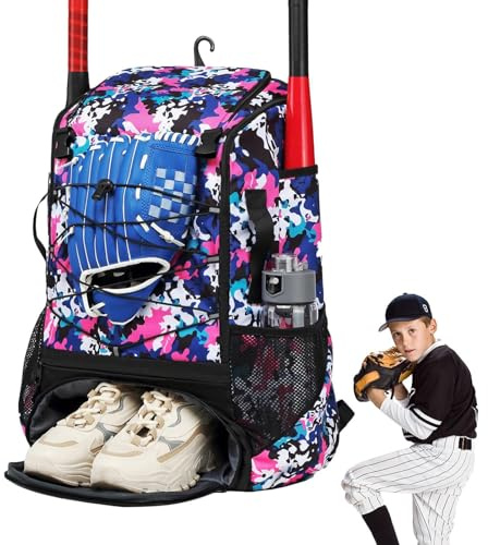 Mochila de béisbol para jóvenes, de sóftbol Impermeable, Mochila de béisbol para Bate, Soporte para Guantes, Cascos, Compartimento para Zapatos
