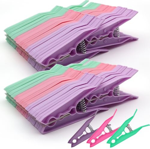 SOL 48pk Jumbo Clothes Pegs, Extra Strong Large Plastic Laundry Clips for Washing Line, Assorted Colours with Soft Grip, Weather Resistant in Storm Conditions, Versatile for Clothing, Towel, and Jeans