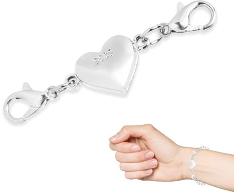 925 Sterling Silver Heart Magnetic Jewelry Clasps, Double Lobster Clasp Necklace Extender Magnetic Heart Shaped Clasp for Bracelet Necklace Closure for DIY Jewelry Making Accessories (Silver)