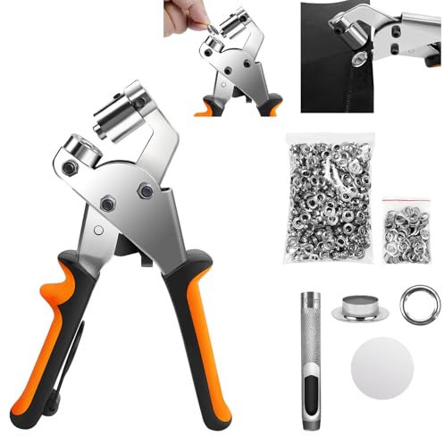 Bowose Locher Stanzwerkzeug,Ösenset mit 500Stk 10mm Ösen,Stanzzange Ösenstanze Kit Plane Ösen Kit Magnetisch,Ösen Stanzzange für DIY,Leder,Schuh,Segeltuch