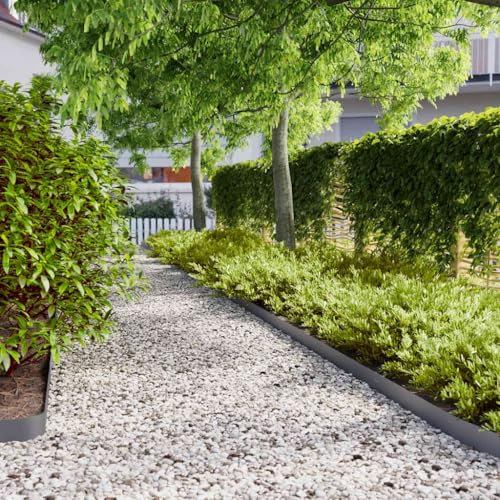 LAPOOH Rasenkanten 10 STK. Anthrazit 10x103 cm Kaltgewalzter Stahl, Beetumrandungen, Beeteinfassung, Grabumrandung, Zaun Garten, Beetzaun, Beetabgrenzung - 860132