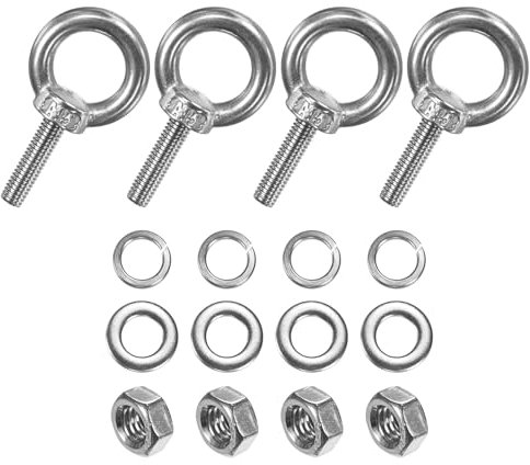 M METERXITY 4 Juegos de Pernos Ojo de Acero Inoxidable M5X19mm con Hombro Perno Ojo para Elevación con Tuercas Arandela y Tornillo Macho Anillo Ojo con Hombro Longitud del Perno 0.75