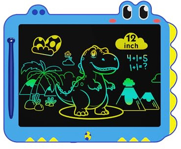 ORSEN LCD Schreibtafel Spielzeug ab 3 4 5 6 7 8 Jahre alt Junge Mädchen, 12 Zoll Bildschirm Zeichenbrett Maltafel, Dinosaurier (Blau)