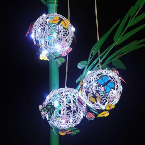 Solar Garden Light Decoration, Hanging Butterfly Ball Lights, Outdoor Waterproof Solar Powered Decorative Landscape Ornament Lanterns For Patio, Backyard, Pathway, Balcony, Walkways, Wedding Decor