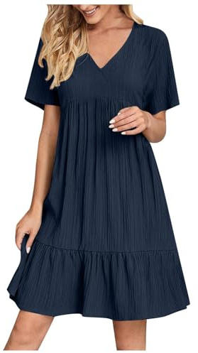 KOG Sommerkleider Sommerkleid Damen Elegante Sommerkleider Einfarbige Leicht Kleidung Shirtkleid Leichte Teenager Hemdkleid Boho-Kleid Baumwolle Hochzeitsgast Kleid Marine XXL