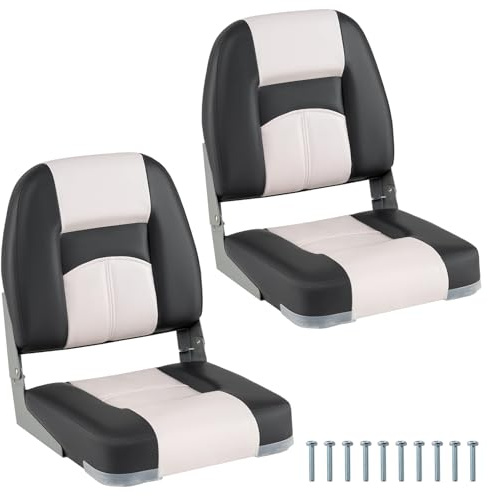 COSTWAY Bootssitz 2er Set, klappbarer Bootsstuhl mit 7 cm dicker Schaumstoffpolsterung und niedriger Rückenlehne, gepolsterter Steuerstuhl für Boote, Weiß + Grau