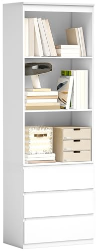 HOMCOM Freistehendes Bücherregal mit Stauraum, 180cm, 3 Regalböden, Weiß