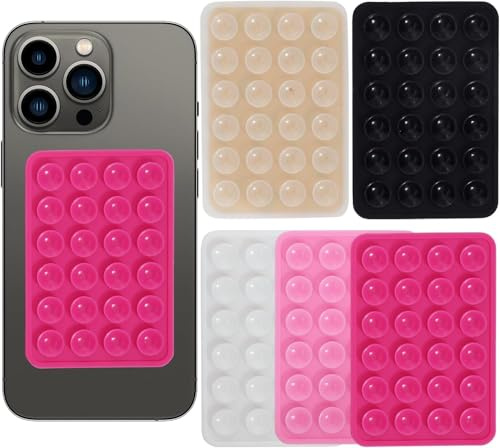 Leeneen Silikon-Saugnapf-Pad, 5 Stück, Silikon-Saugnapf-Handyhüllen-Halterung, freihändiges Zubehör, Halterung für Duschspiegel und Auto-Selfie, klebriger Griff für Handy (Schwarz / Rosa)