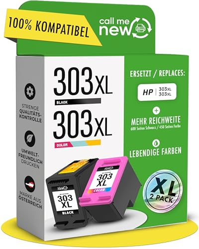 callmenew 303XL Cartouches d'encre - Compatible avec HP 303 Cartouches d'imprimante / pour HP 303 XL Noir & Couleur - XL Portée, puce intelligente de remplacement pour Envy Photo 6230, Envy Inspire