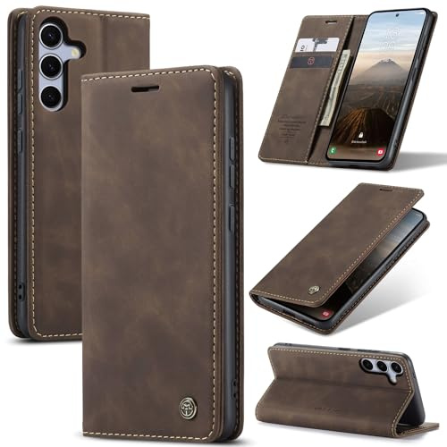 Cracedily Funda para Samsung Galaxy S25 FE Case, Carcasa Protectora Antigolpes Case, Soporte Plegable, Ranura para Tarjeta, Cover Cuero PU Carcasa Galaxy S25 FE, Marrón